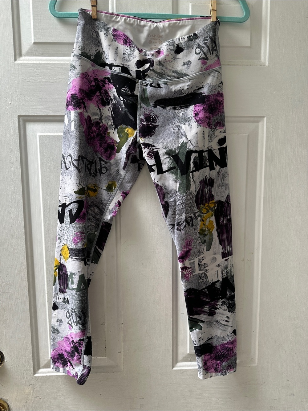 Calvin Klein Performance graffiti-print leggings, vibrant multicolored design